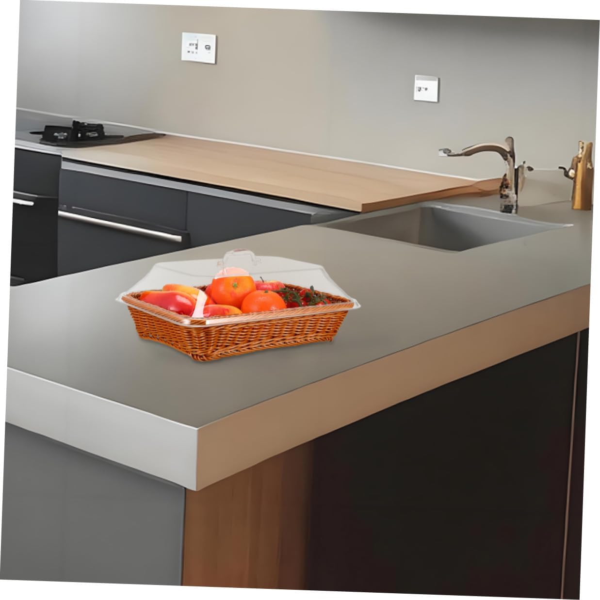 Woven Rattan Bread Basket with Lid, Handwoven Covered Food Storage Basket 40x30x15cm, Multipurpose Kitchen and Picnic Organizer for Fruit and Tabletop Serving