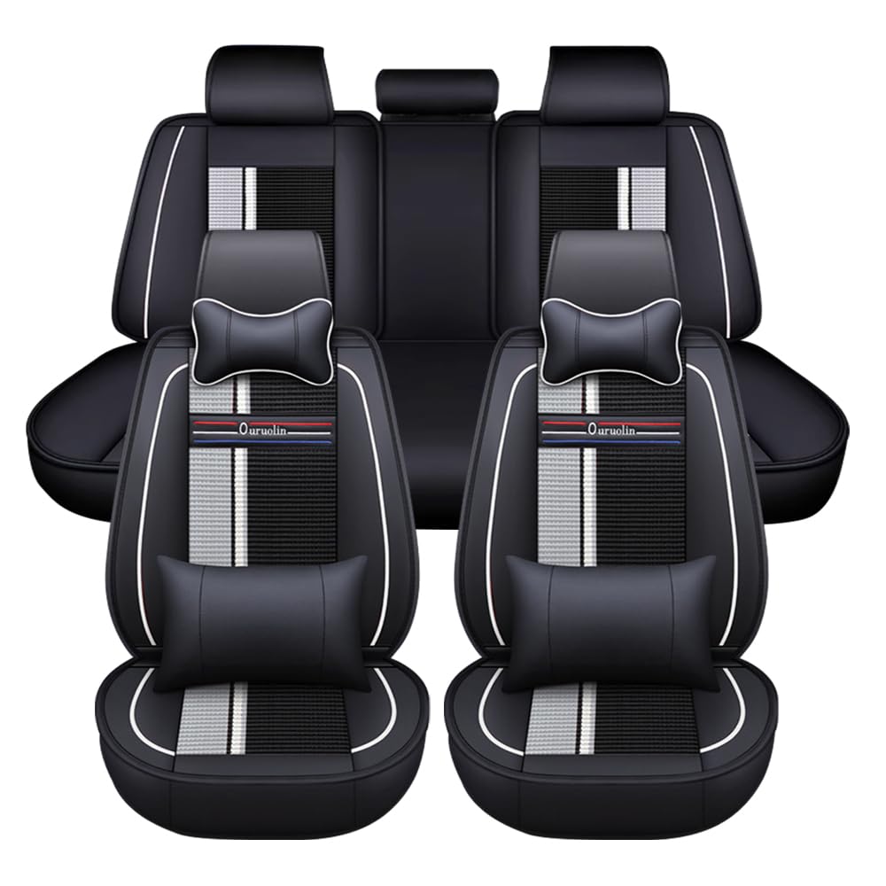 Full Set for Hyundai Creta 2015-2019 Seat Covers Black White PU Leather Car Front Rear Seat Protection Cushions 5-Seat Cover with Headrest Mbz05-Type Waterproof