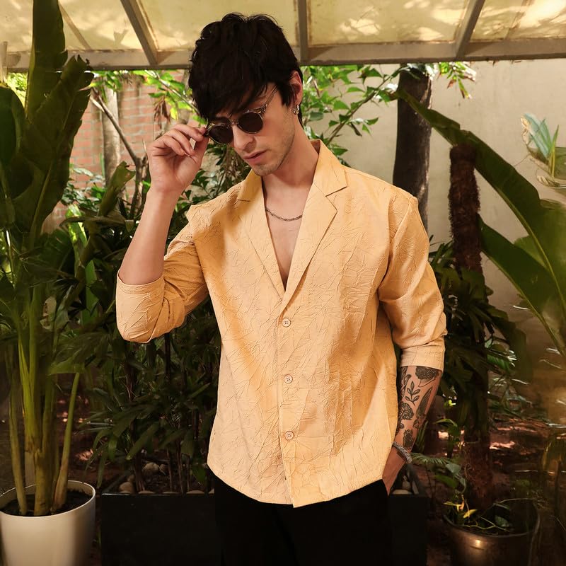 Image of CAHOOT Men's Oversized Shirt Casual Wear | Lapel Collar | Long Sleeve | Button Closure | Oversized Shirt Crafted with Comfort Fit for Everyday Wear