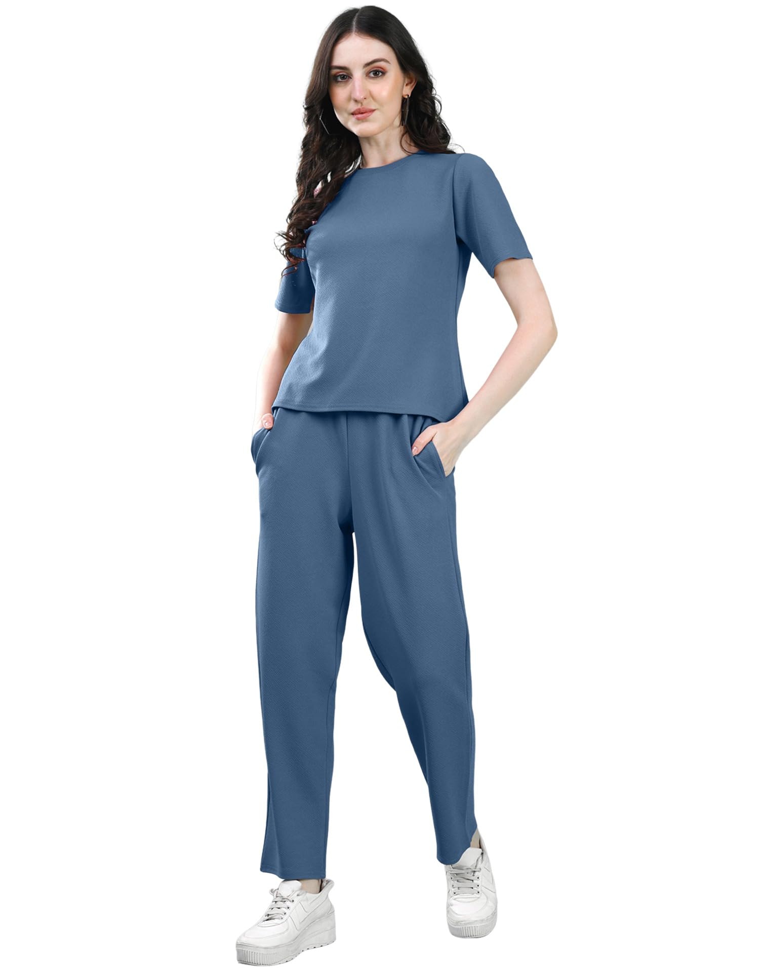 Women's Lycra Solid Co-Ords Set| Top and Trouser Set|Casual Co-Ords Set |Two Piece Co-Ord Set|Top & Pant Set