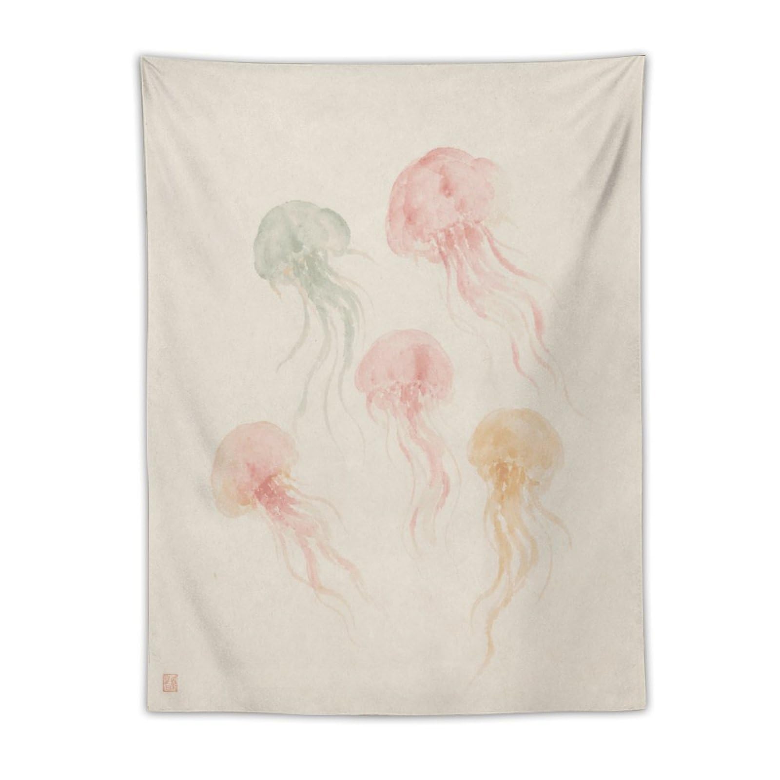 W7C8U2X3 Pastel Jellyfish Wall Tapestry, Watercolor Style, College Dorm