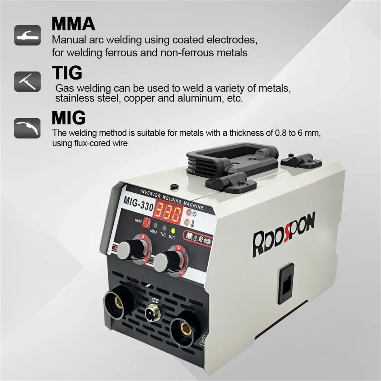 MIG MMA TIG 330A, półautomatyczna spawarka 3 w 1, z falownikiem i drutem nadziewanym, bez gazu (220 V EU)