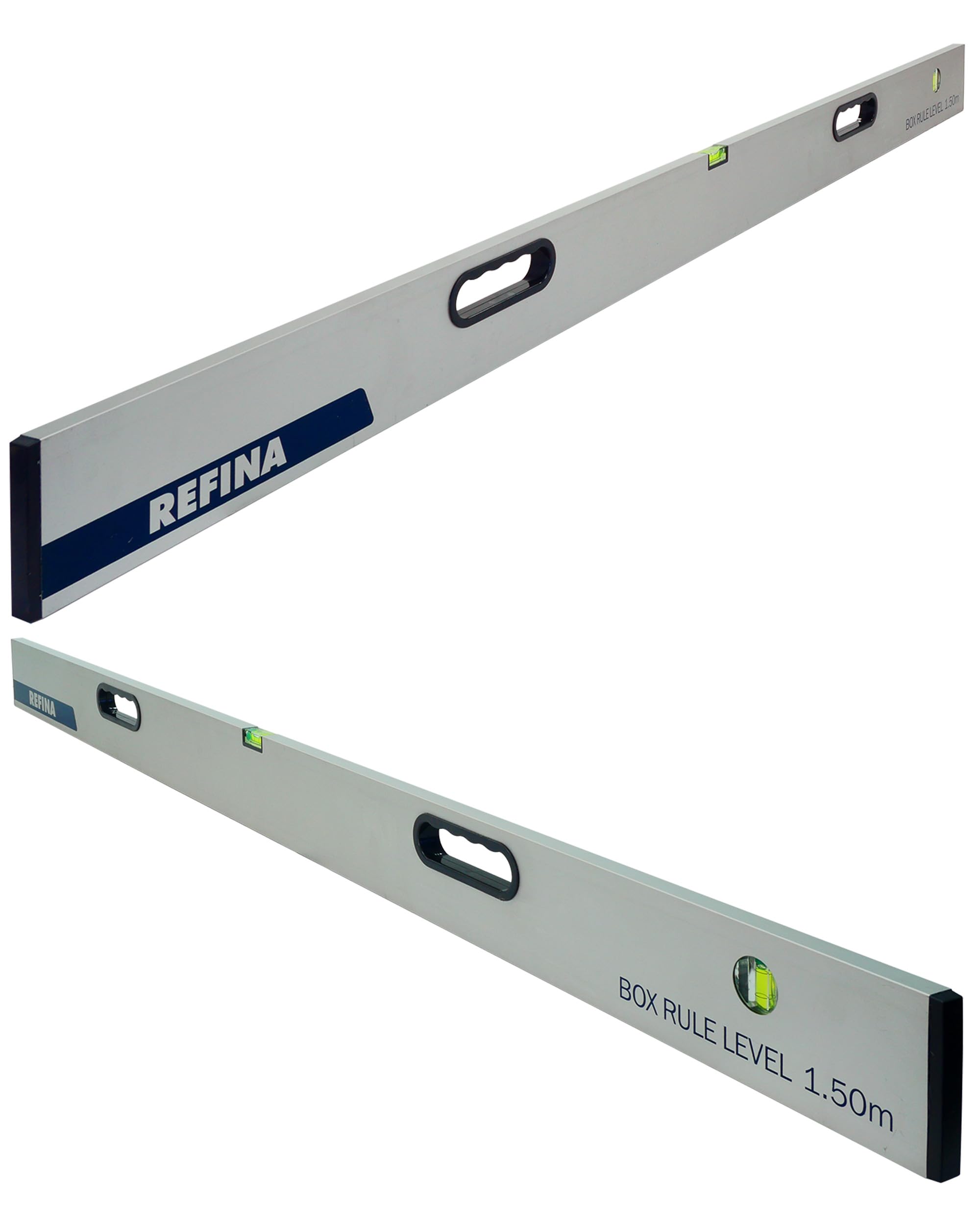 REFINA 5’0” (1.50m) Box Rule Level with 2 Handle Grips, Horizontal & Vertical Spirit Level Vials - 100 x 18mm Slim Box Section Profile for Walls & Floors - Lightweight & Durable Aluminium Construction