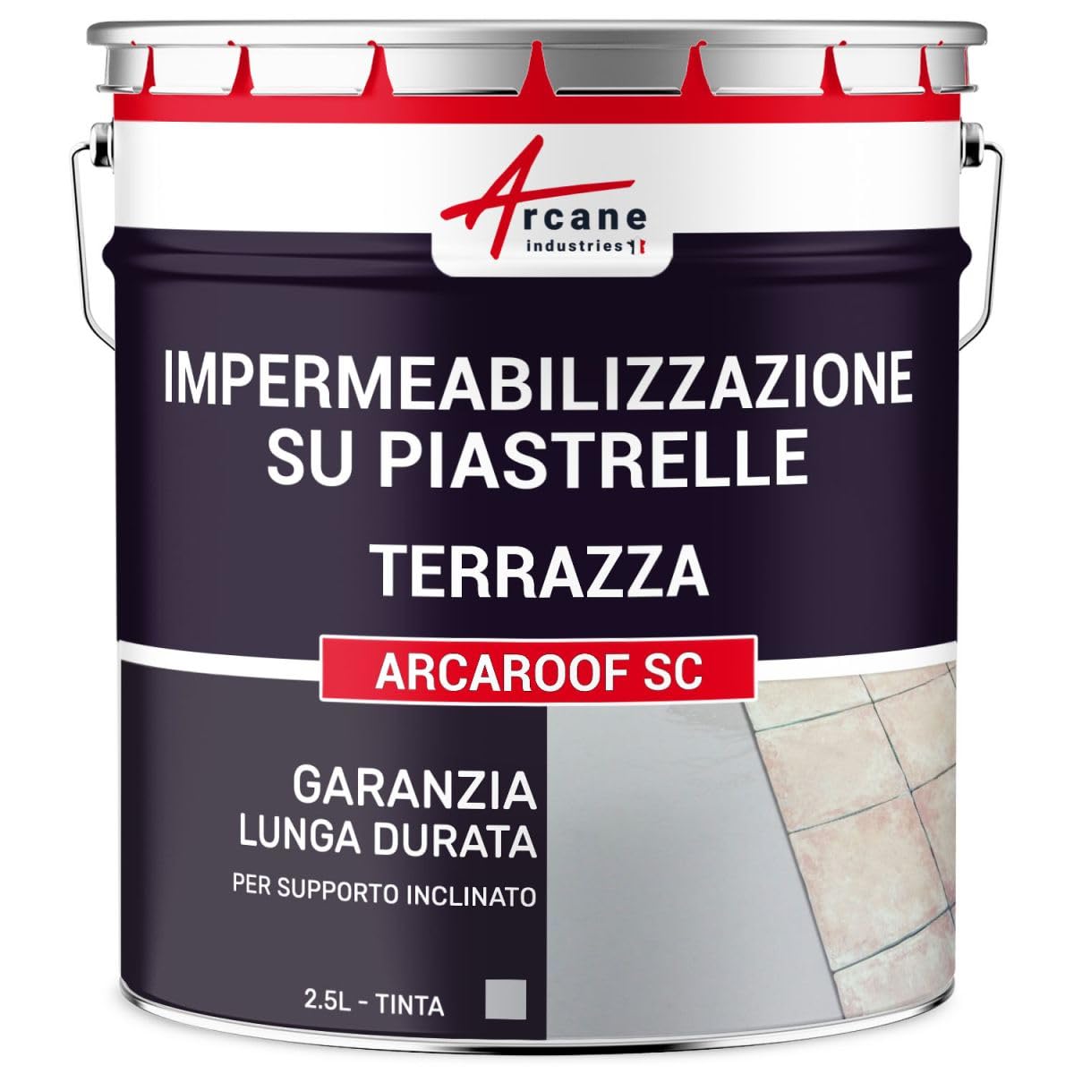 Impermeabilizzazione sotto Piastrelle, Terrazza, Balcone 2,5 L Grigio | Impermeabilizzazione Flessibile Sotto Piastrelle, Terrazze e Balconi in Pendenza, Aderisce su Cemento - Arcane Industries