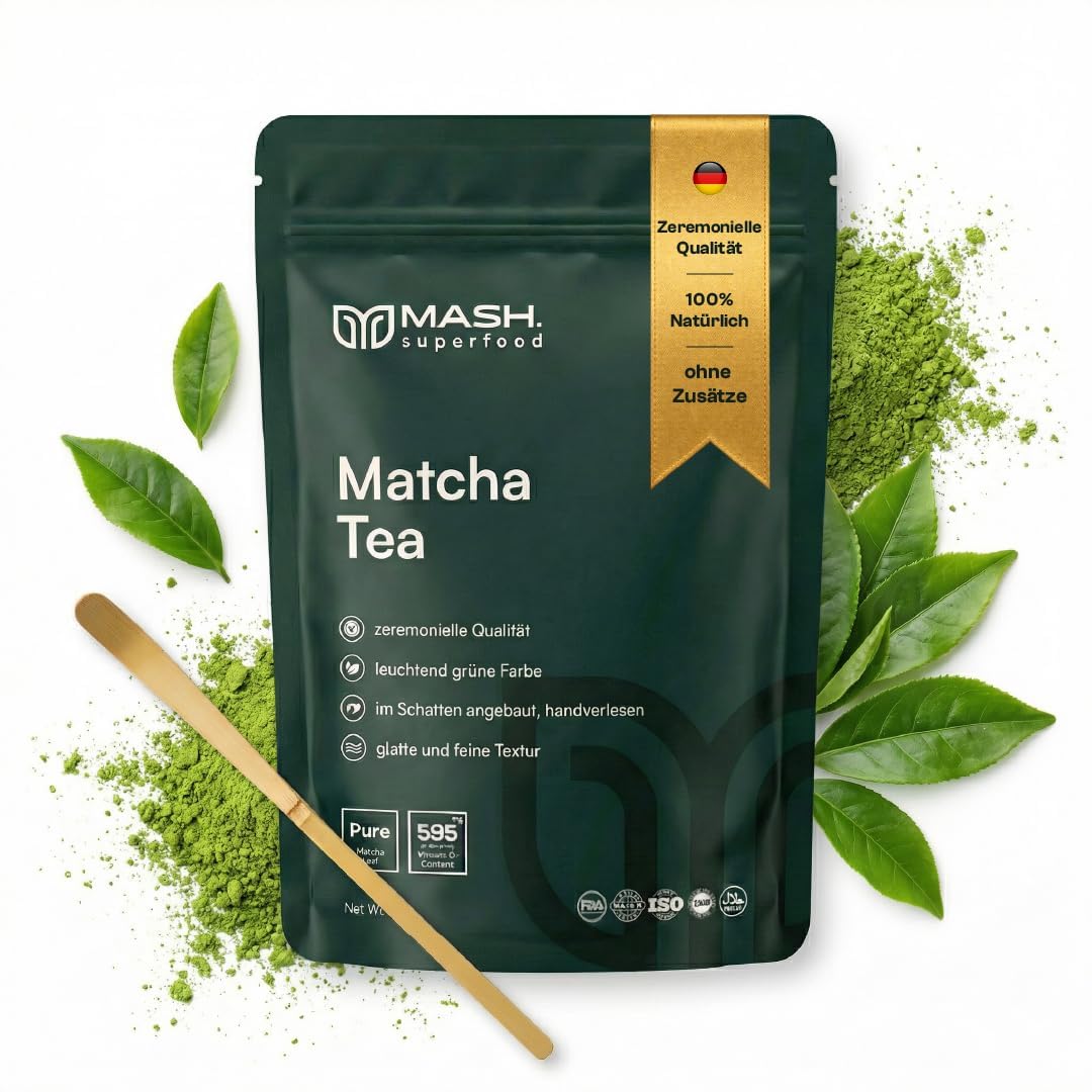 MASH Matcha Reines Bio-Teepulver 50 g, Zeremonienqualität, 100% Bio-Matcha-Pulver, vegan