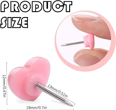 100pcs Push Pins, 0.47inch Plastic Pushpins Pink Push Pins Heart Shaped Cute Thumb Tacks Decorative for Home School Office Notice Board Cork Board