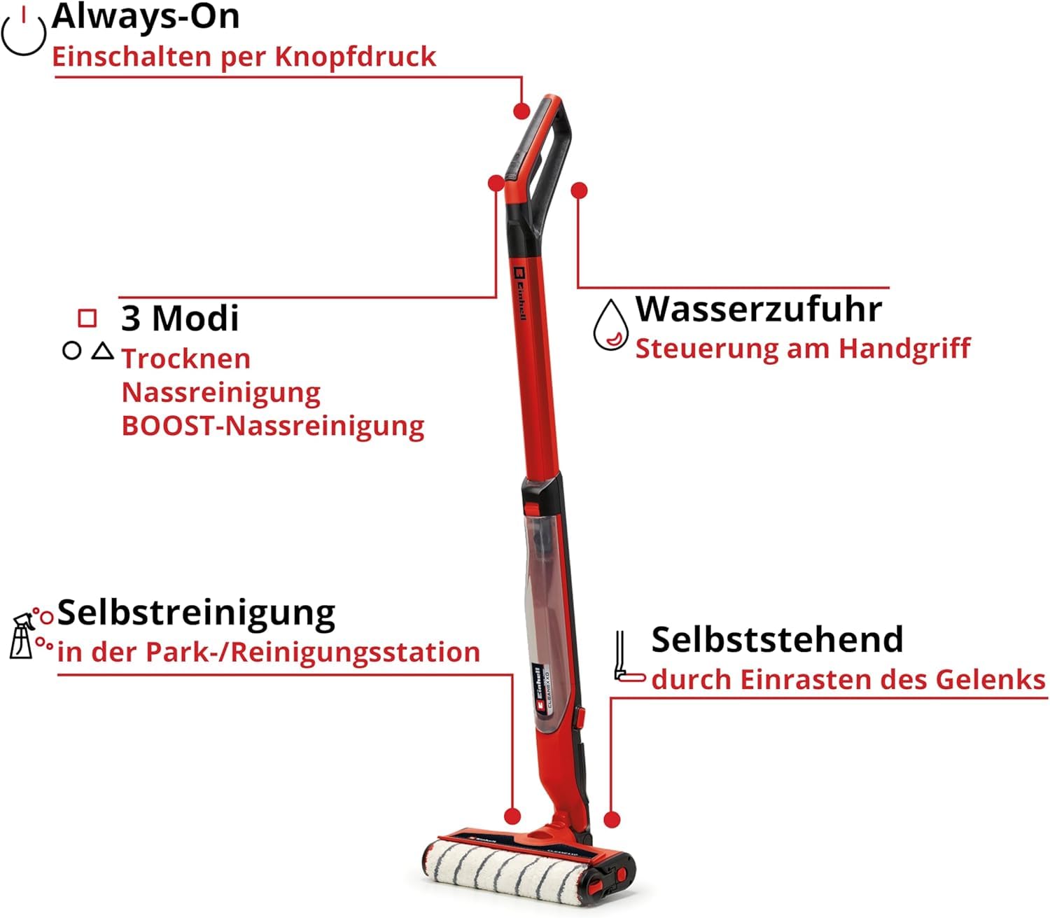 Einhell Akku-Hartbodenreiniger CLEANEXXO Power X-Change (18 V, 290 mm Bürstenwalze, BOOST-Modus, Selbstreinigungsfunktion, steuerbare Wasserzufuhr, ohne Akku)