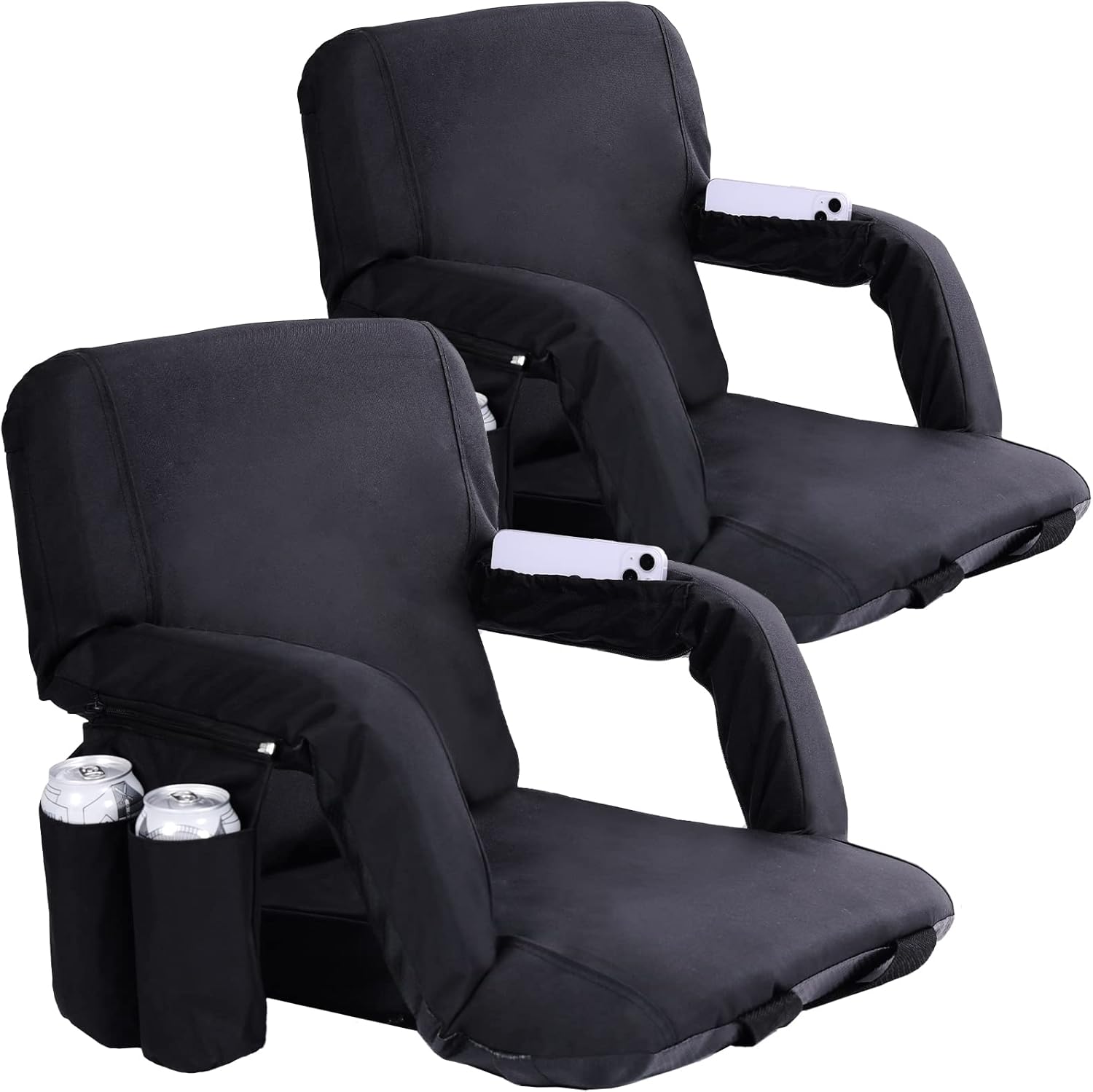 WORLDEEP Stadium Seats for Bleachers 2 Pack,21in Folding Stadium Seat with Back Support,Extra Comfortable Portable Stadium Chairs with Armrests, 3 Pockets,Carry Bag for Sports Concerts Camping Basic Style