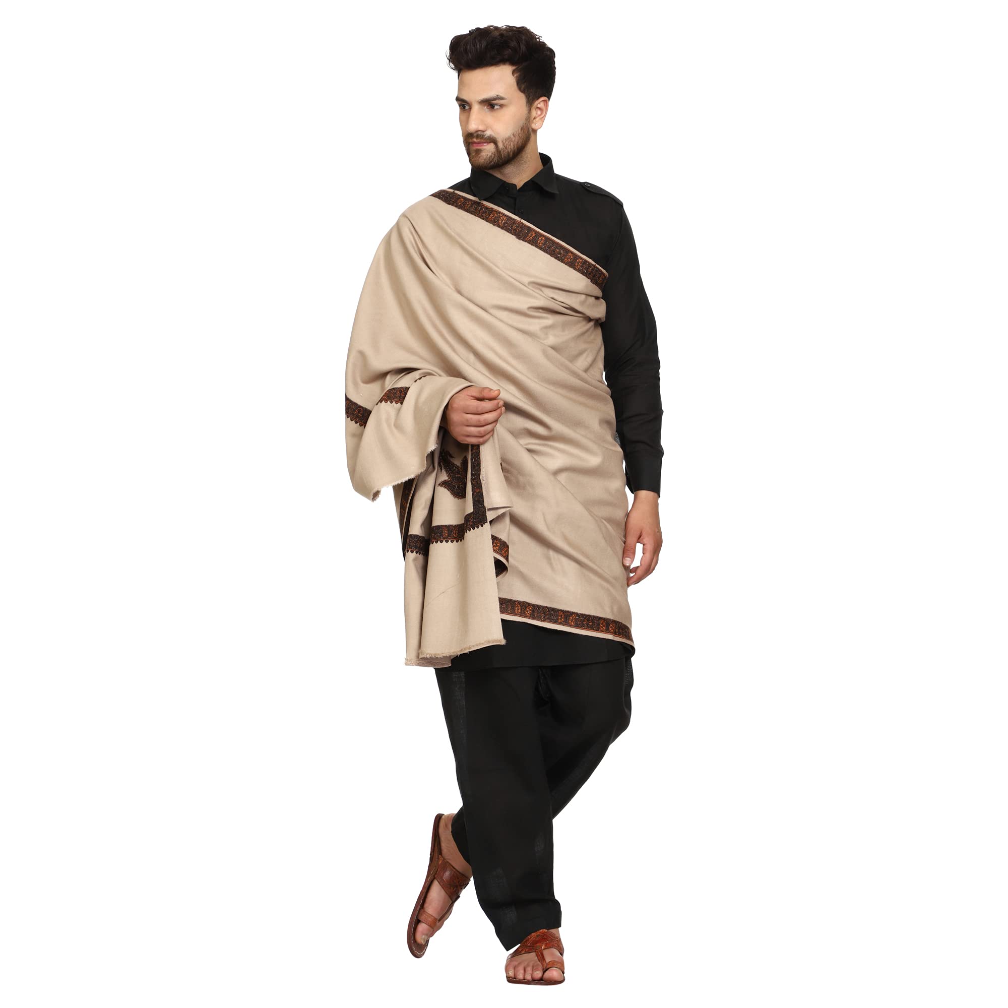 SWI WITH LABEL Chal de lana bordado de Cachemira para hombre