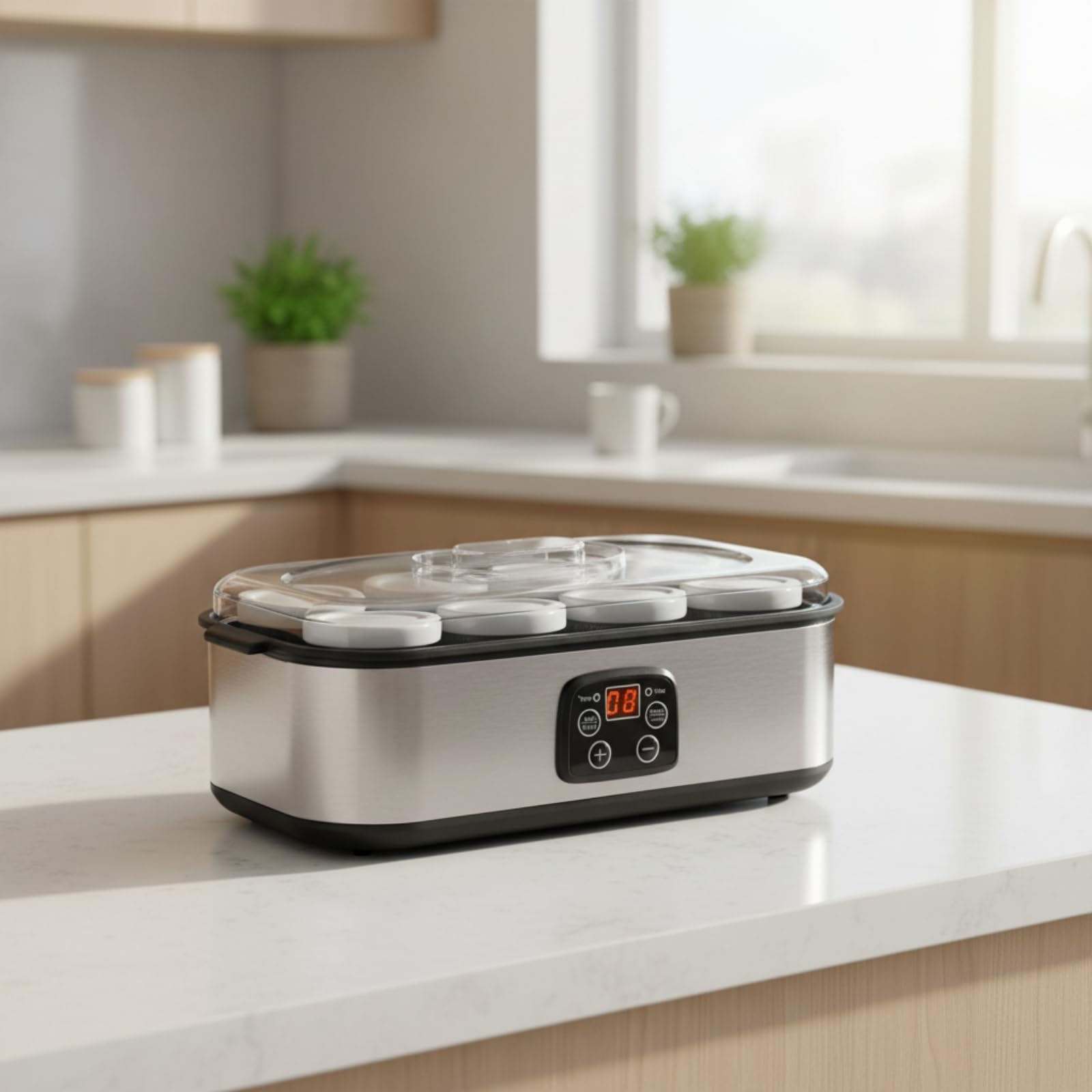 harayaa Yaourtière Électrique Machine Yaourt Fermentation Appareil Cuisine Inox Pots Verre Cuisson Douce et Arômes Naturels Maîtrisés Adaptée à la Famille Dessert Maison Petits Déjeuners Collation