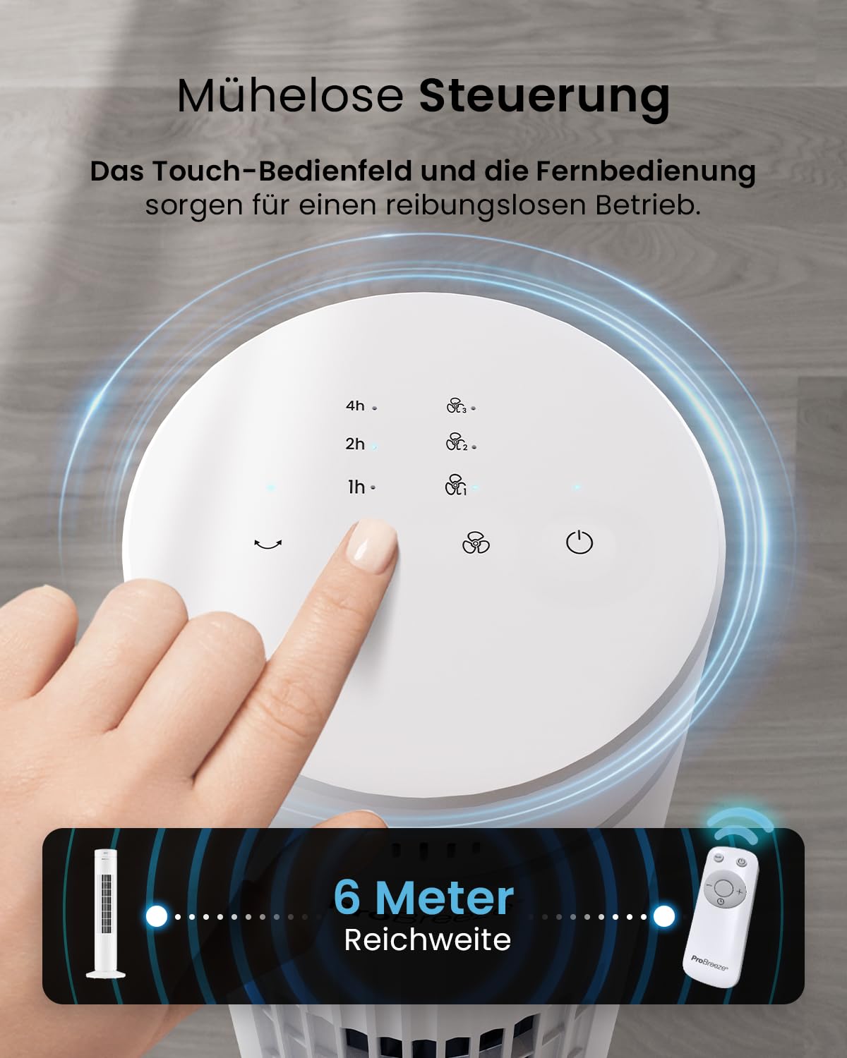 Pro Breeze Turmventilator mit Fernbedienung, 76cm Höhe - Ventilator 65° Oszillation, Timer, 3 Geschwindigkeiten – Leistungsstarker & energieeffizienter Ventilator leise für Schlafzimmer und Büro