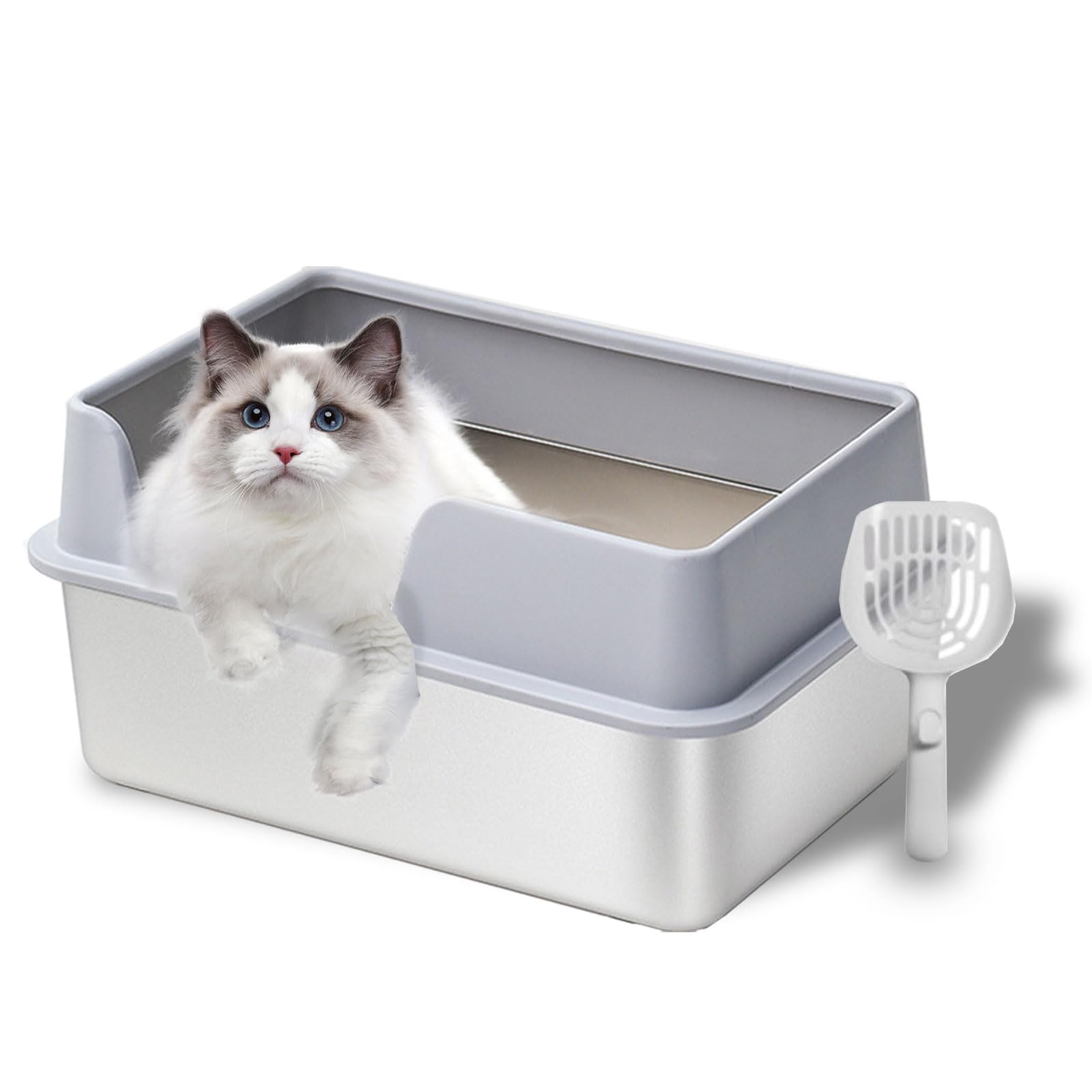 Enclosed Stainless Steel Cat Litter Box with Lid, Upgraded Side Opening Metal Litter Box, Extra Large Kitty Litter Box for Big Cats, XL Metal Litter Pan Tray with High Wall Sides Enclosure