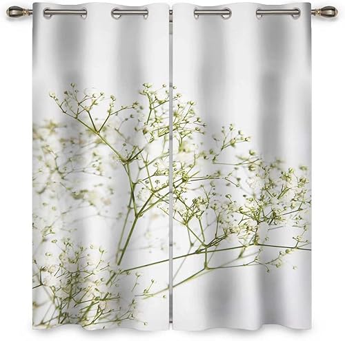 Miniatura 3 de Cortinas de ventana de ramo de jardín de flores blancas, 2 paneles, cortinas de sala de estudio de 55 pulgadas de ancho x 55 pulgadas de alto