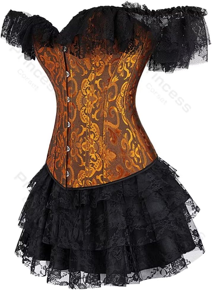 Jutrisujo Corset for Women Skirt Set Top Plus Size Outfit Lace up Gothic Medieval Renaissance