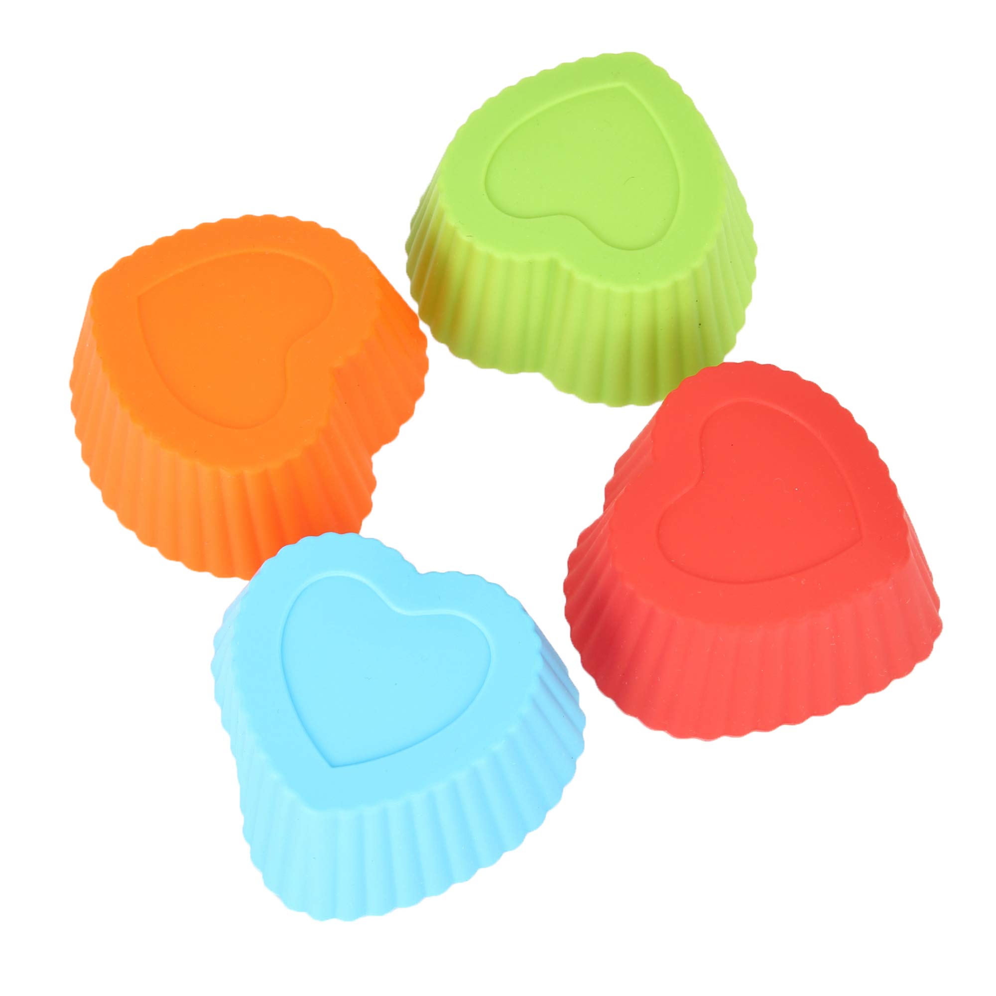 Clazkit - YH-019 Silicone Reusable Heart Shaped Muffin Moulds, Multicolour- 7 X 5 X 3, Set of 8