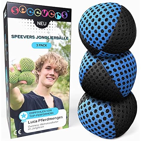 speevers XBalls Hohe Qualität Jonglierbälle Kinder Anfänger und Profi 3er Set, Jonglieren in 15 Farben, Jonglierset für Erwachsene, Anfänger Beanbags mit Tragetasche (schwarz-blau, 120g) Cover