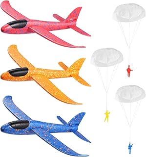 TOYANDONA 3pcs Flying Glider Planes, Lightweight Foam Airplane Toys for Kids Throwing Glider Flying Plane Toy with 3pcs Paratroopers Party Favors for Boys Girls (Random Color)