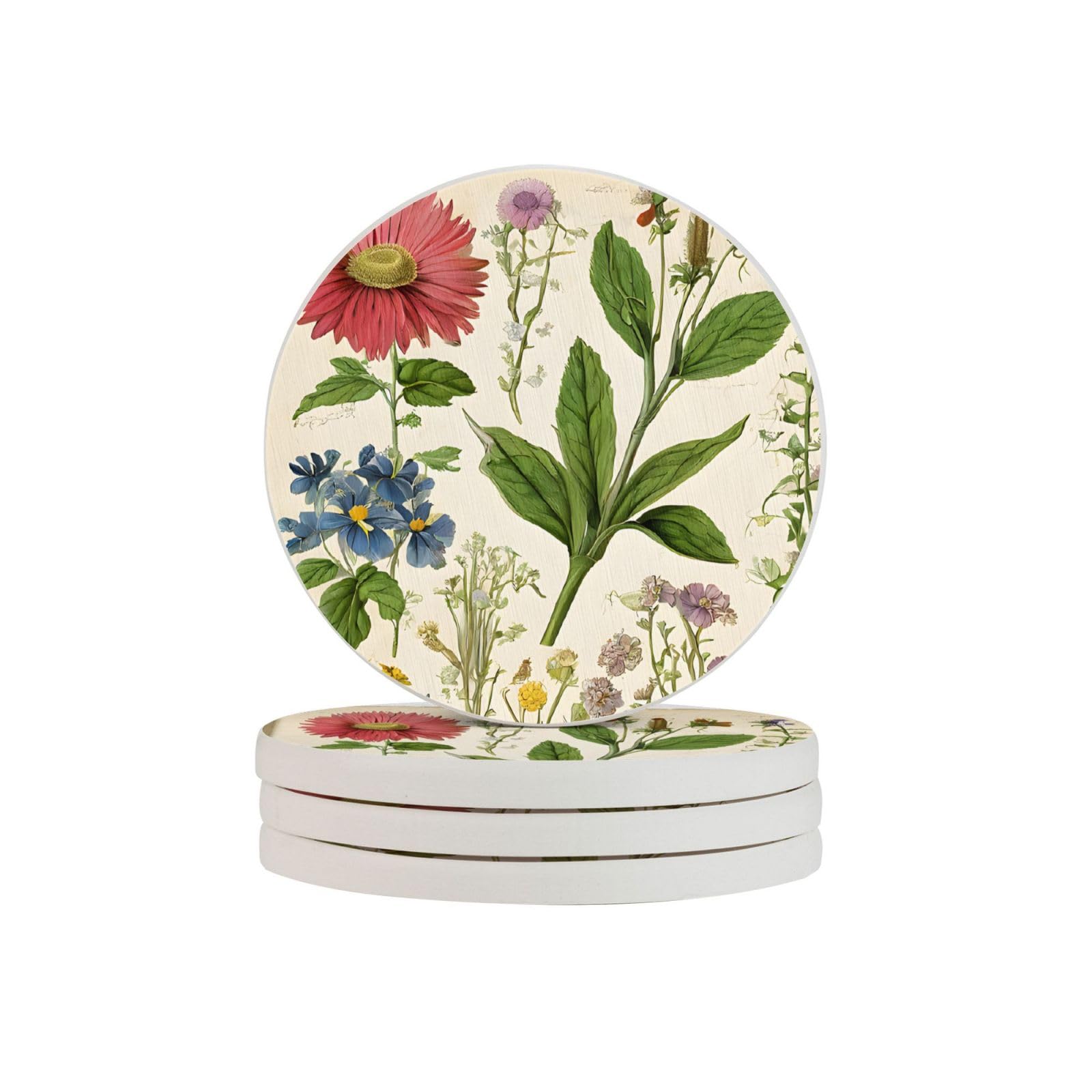 Dessous de verre diatomite ronds absorbants motif floral pour tasse et bar