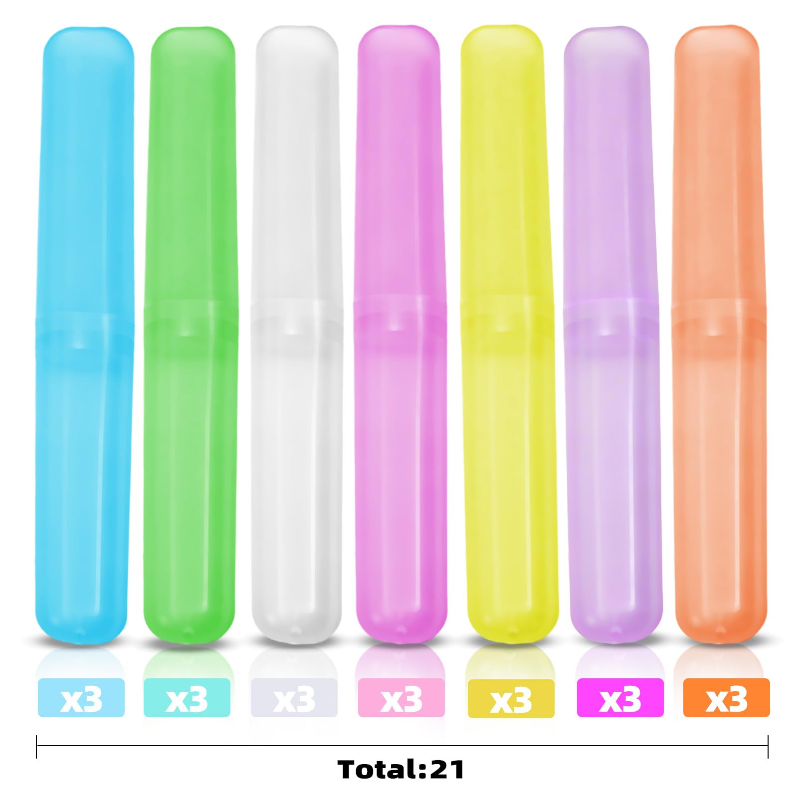 Lot de 21 porte-brosses à dents de voyage en plastique respirant et portable pour voyage, maison, camping, école, entreprise (7 couleurs)