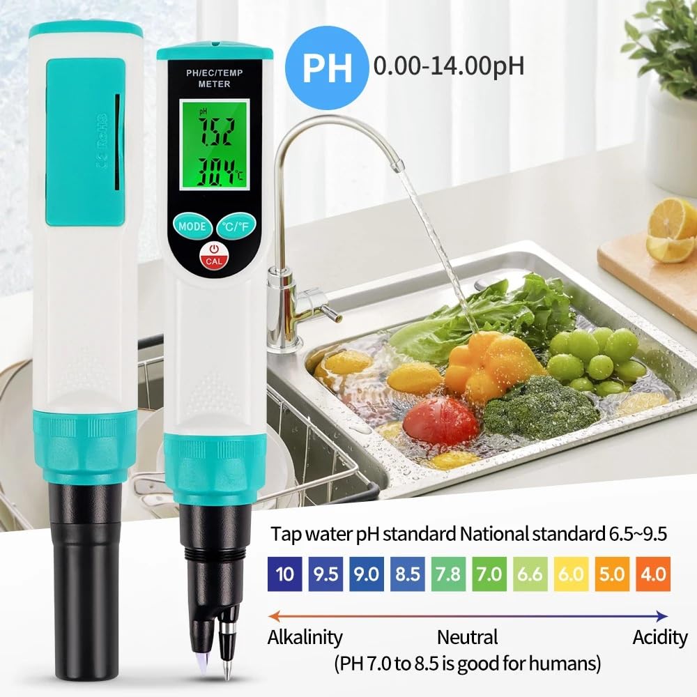 Medidor EC de PH for Alimentos, Sensor de Alta precisión, probador de Temperatura, 0,00~14,00pH