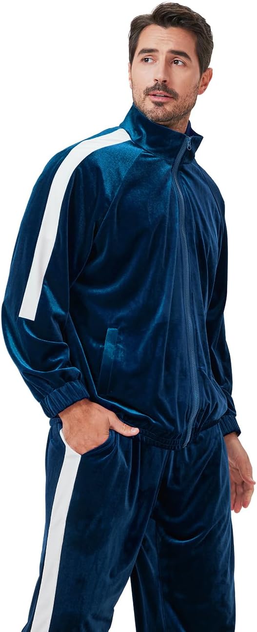 Mens Tracksuit 2 Piece Velour Sweatsuit for Men Casual Full Zip Jogging Suit Jacket Pants Set - Image 3