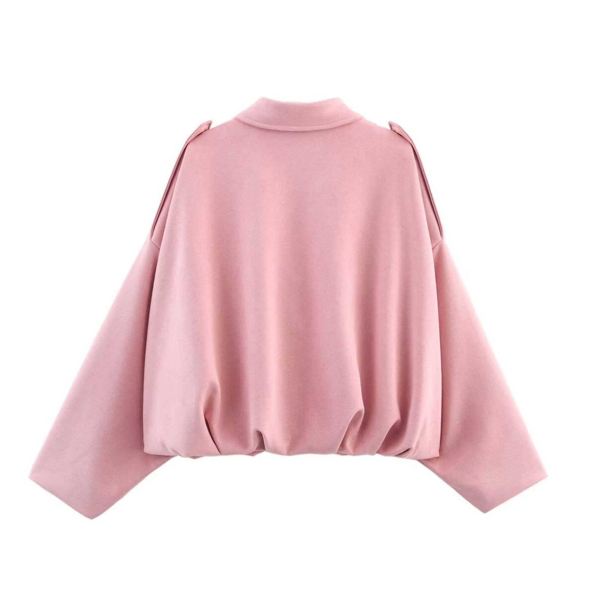 Chaqueta de Mujer otoño Invierno Abrigo de Solapa Casual de Gran tamaño de Manga Larga Abrigo de Estilo Urbano de Moda | Pink,S