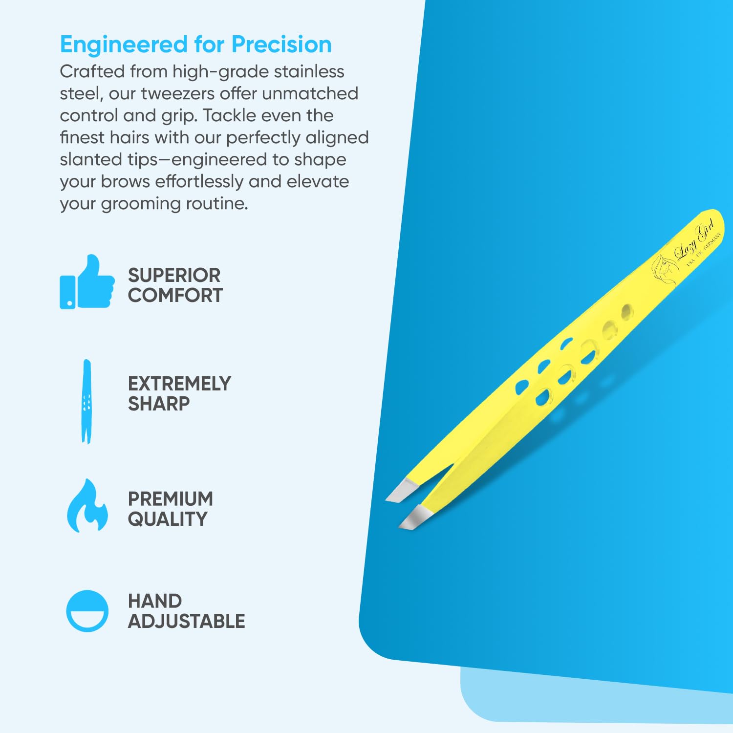 YNR Tweezers for Facial Hair Women – Stainless Steel Slanted Eyebrow Tweezer for Precision Hair Plucking, Chin, Ingrown Hair, Splinters & Tick Remover for Men & Women | (Yellow)