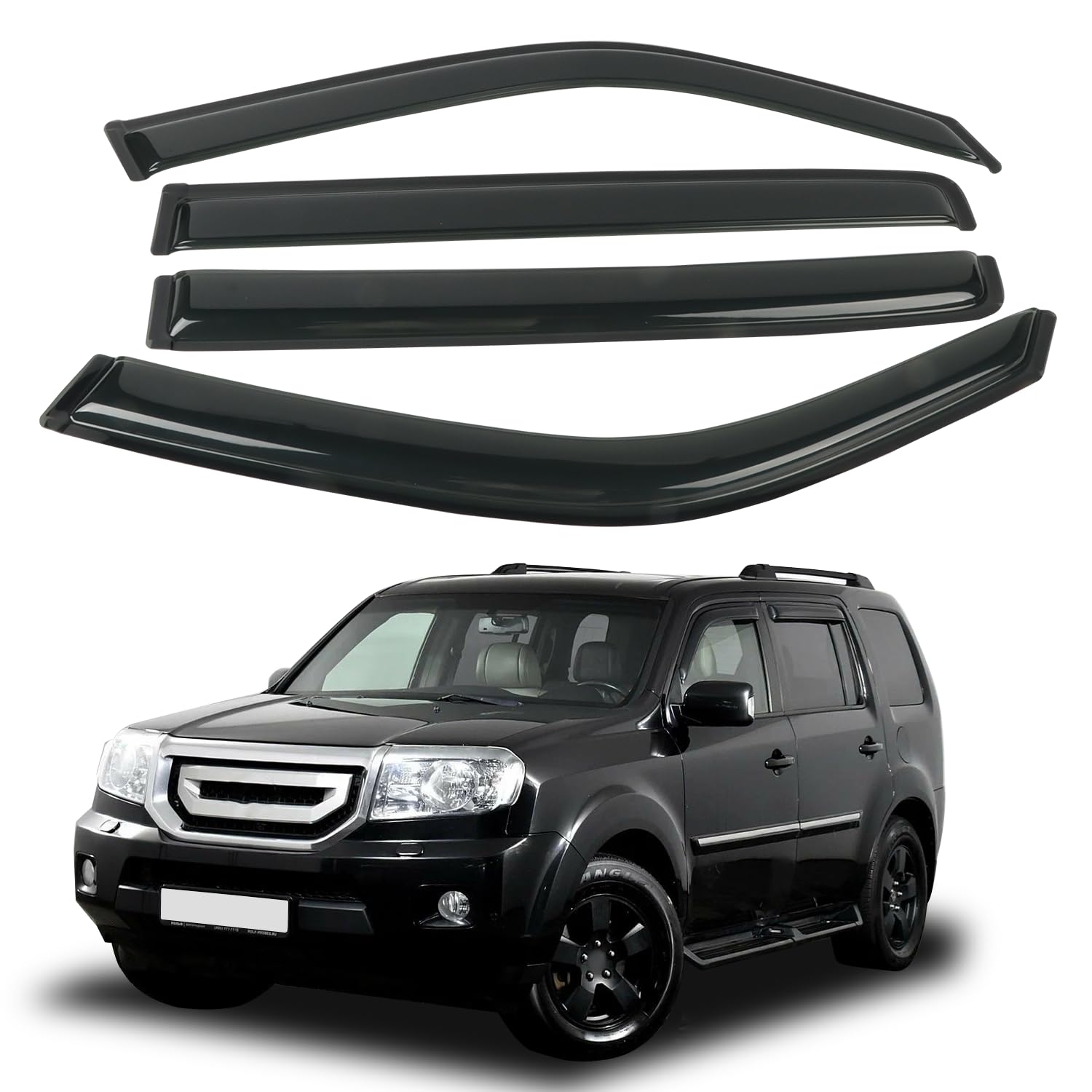 4PCS Rain Guards Window Visors Fits for 2009-2015 Honda Pilot, Outside Mount Durable Vent Visors Shade, Front & Rear Wind Deflector, 2009 2010 2011 2012 2013 2014 2015