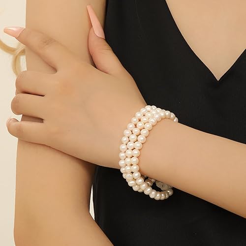 Miniatura 2 de AAA+ - Pulsera de perlas de agua dulce naturales de calidad para mujer, perlas blancas redondas de 0.25 a 0.27 pulgadas con hebilla de langosta de