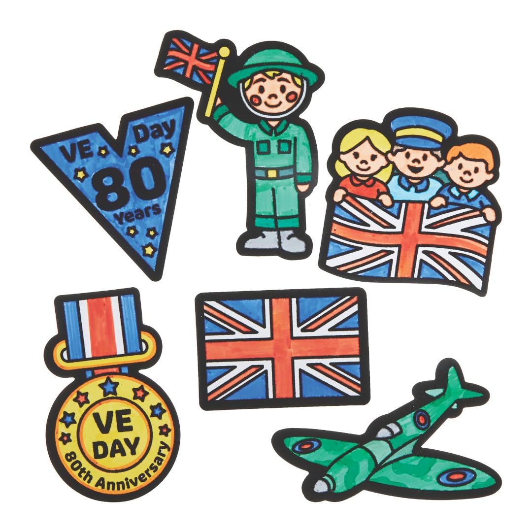 Baker Ross FN544 VE Day Colour-in Fuzzy Art Magnets - Pack of 16, VE Day for Kids VE Day 80th Anniversary - Image 3