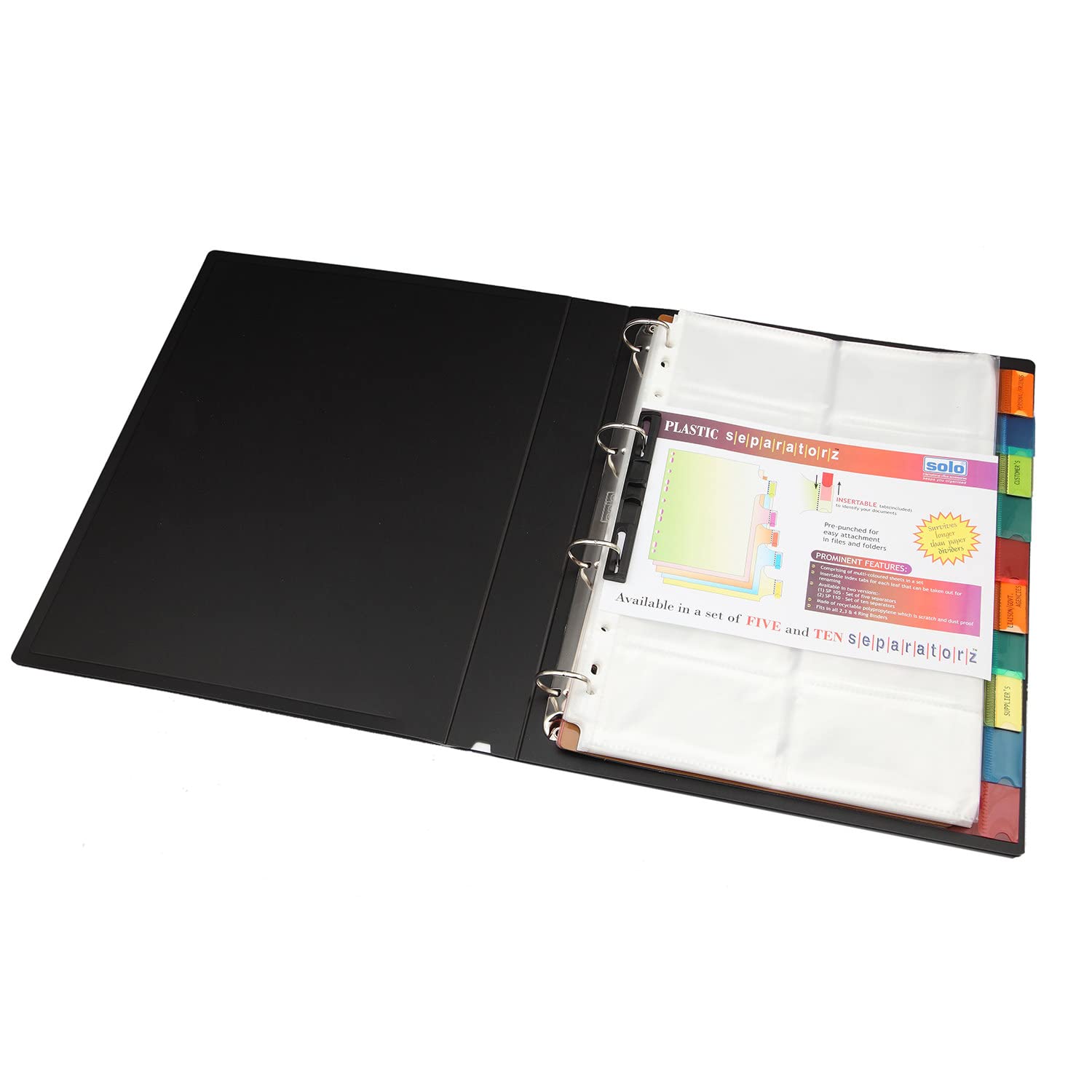 Solo A4 Business Cards Holder File, 500 Cards Pockets with Indexes, Professional Document Organizer for Name, Visiting, Credit, Debit & ID Office Cards with Hard Plastic Cover File (Black) 1