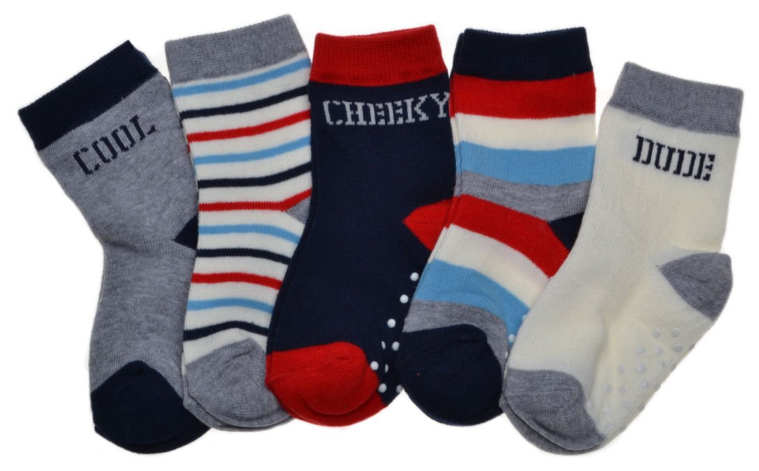 Wb Socks Men's Blue 5 Pairs Of Logo & Stripe Baby Boys Socks With Grippers