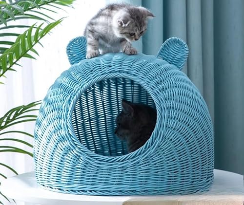 キャットハウスドアーム型猫ハウス猫ベケット猫ハウスケージ猫用キャットハウス猫ハウスベケットおしゃれ大型丸洗いいぬねこ小屋半密閉四季ユニバード通気性犬小屋家庭用または商用 (空色(涼席+綿マット),L)