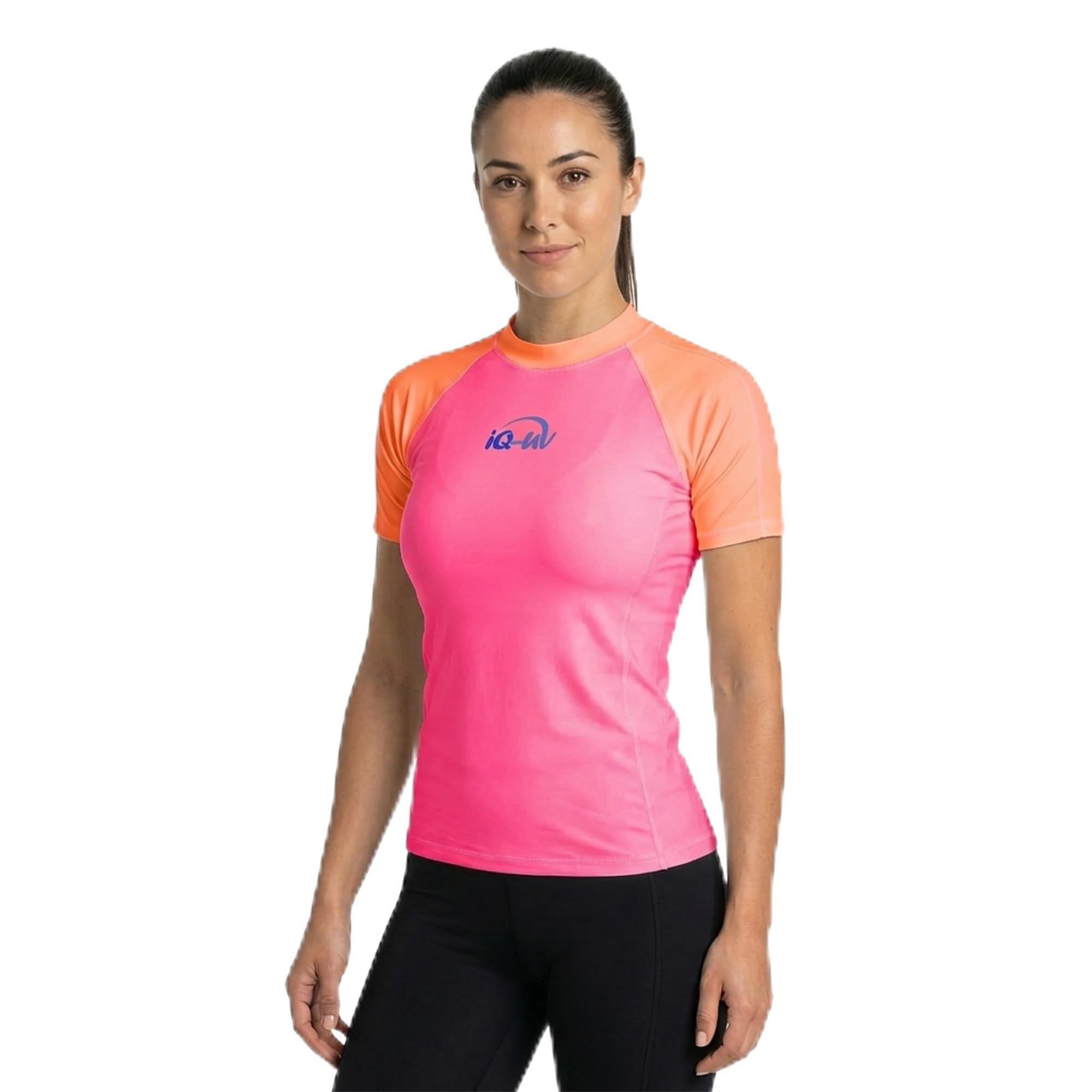 iQ-UV Shirt für Damen Kurzarm Slim-Fit – Rash Guard Schwimmshirt für Damen aus recyceltem Material – UV-Schutz Badeshirt zum Schwimmen, oder Sport – funktionales Surf-Shirt für Frauen