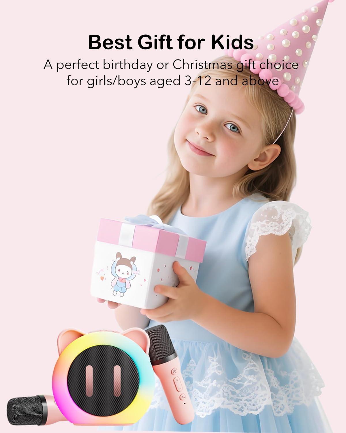 Karaoke per Bambin, Karaoke con Microfono, Karaoke Cassa con 2 Microfoni,Regalo karaoke bambina, Giochi Bimba Regalo Compleanno per 3, 4, 5, 6, 7, 8, 9,10,11,12+ Anni