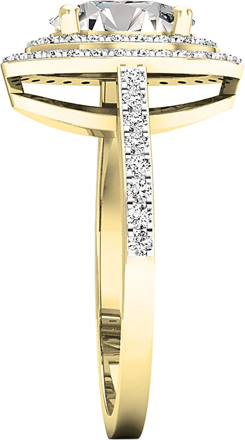 IGI Certified 14K Solid Gold Halo Engagement Ring for Women with 1.92 ctw, Oval (1.50 ct Center) & Round (0.42 ct) Lab Grown White Diamond