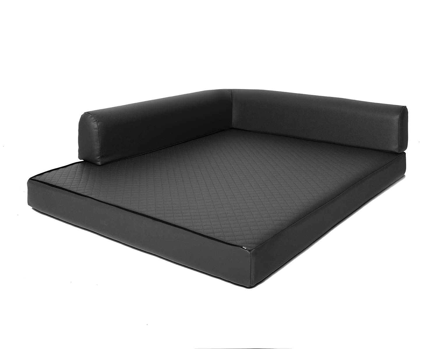 Mayaadi-Home Eck Hundebett Rogo Hundekorb Kunstleder Hundesofa Hundekissen Gestepptes Schwarz L (90x120x10 cm)