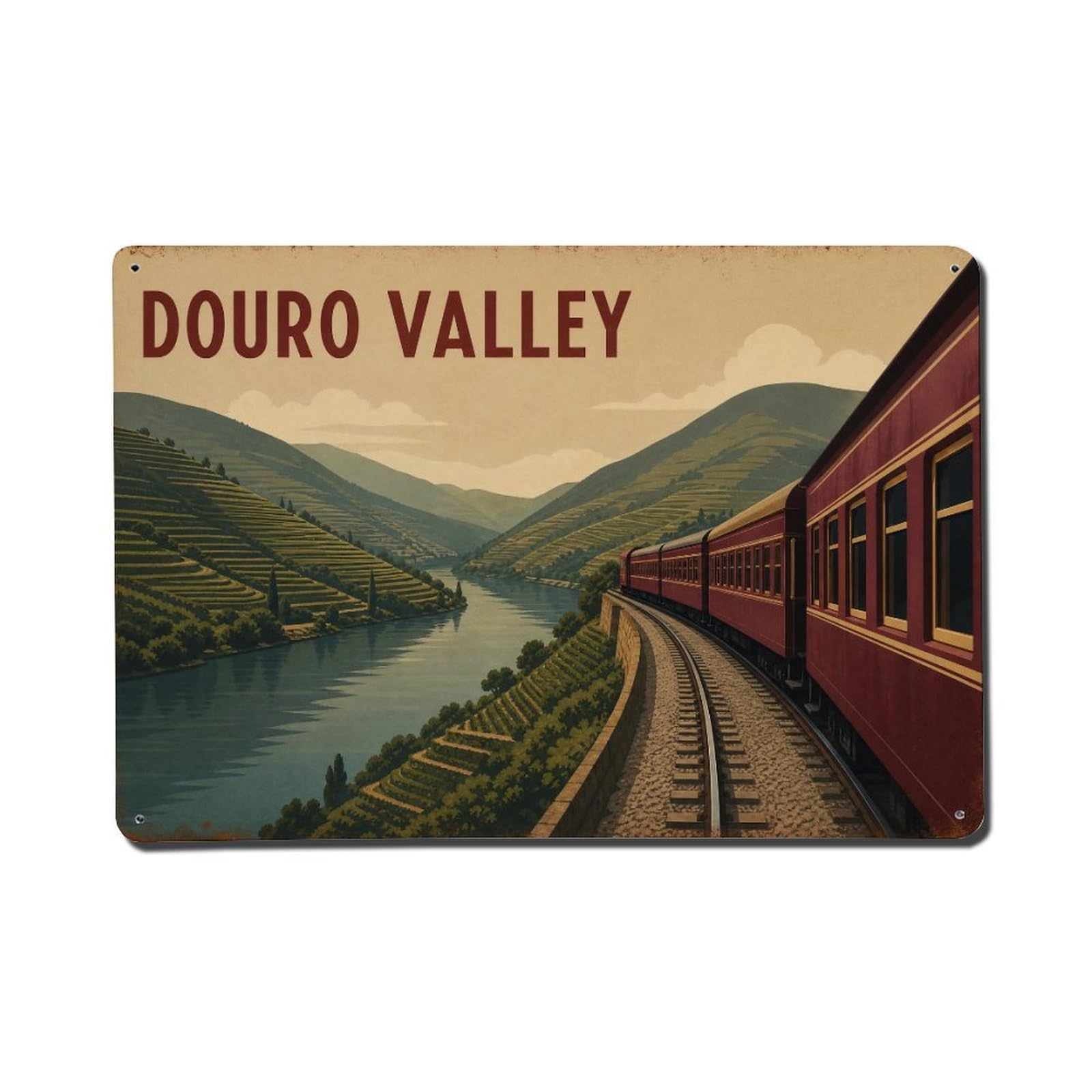 Yrnq 08X12inch Vintage Style Vintage Douro Valley Train Scenic Journey Portugal Metal Tin Sign