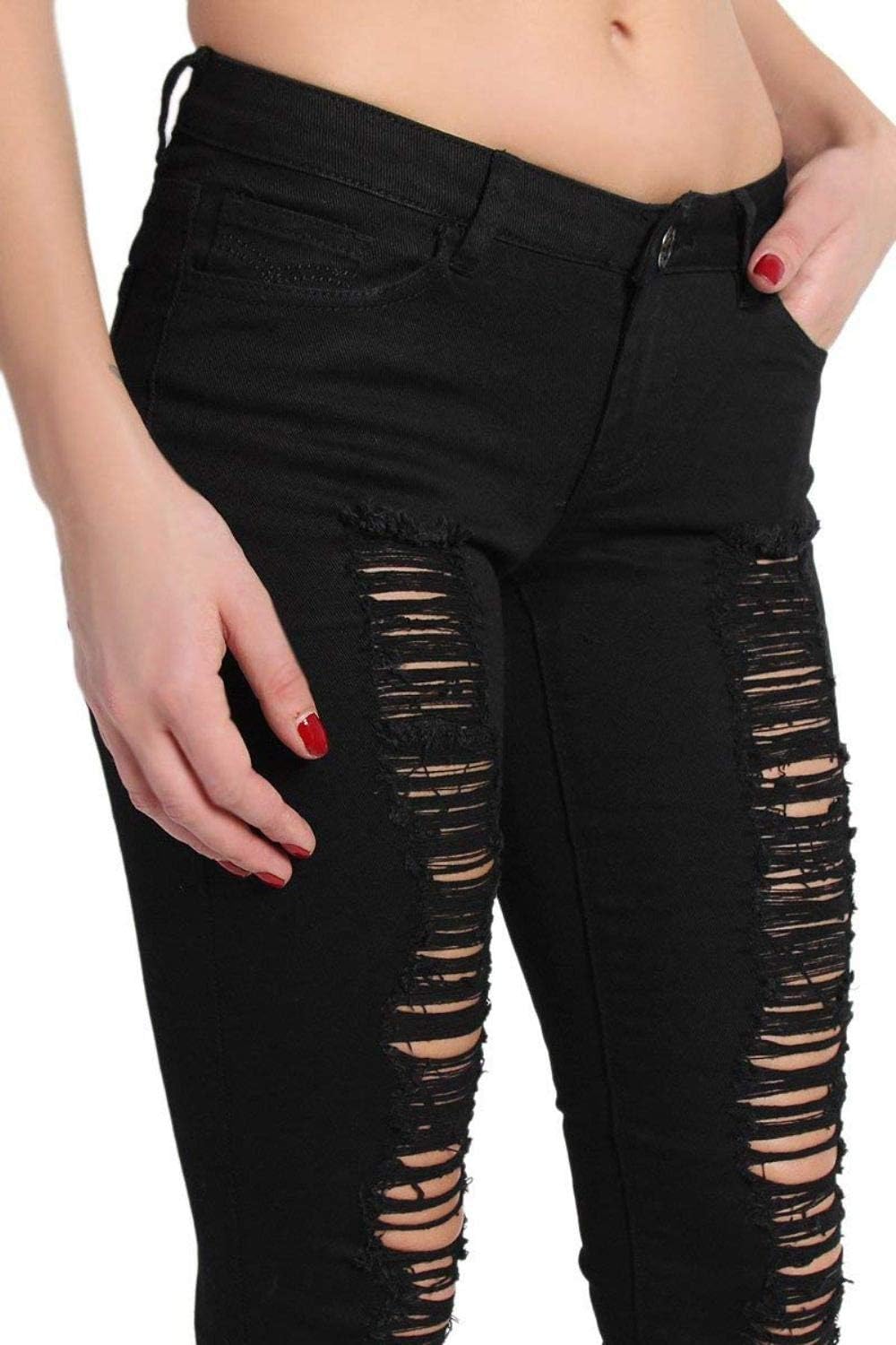 Jack David Womens Distressed Denim Jeans Ripped Blue Skinny Destroy Stretch Jean Pants (3, Pasion Distressed Black) - Image 4