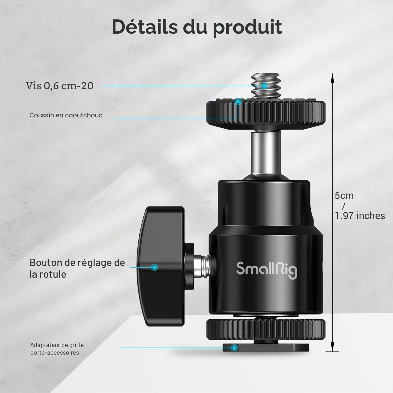 SMALLRIG Hot Shoe Mount Adaptateur Ball Head Mount Rotule Mini Moniteur Support avec Cold Shoe 761