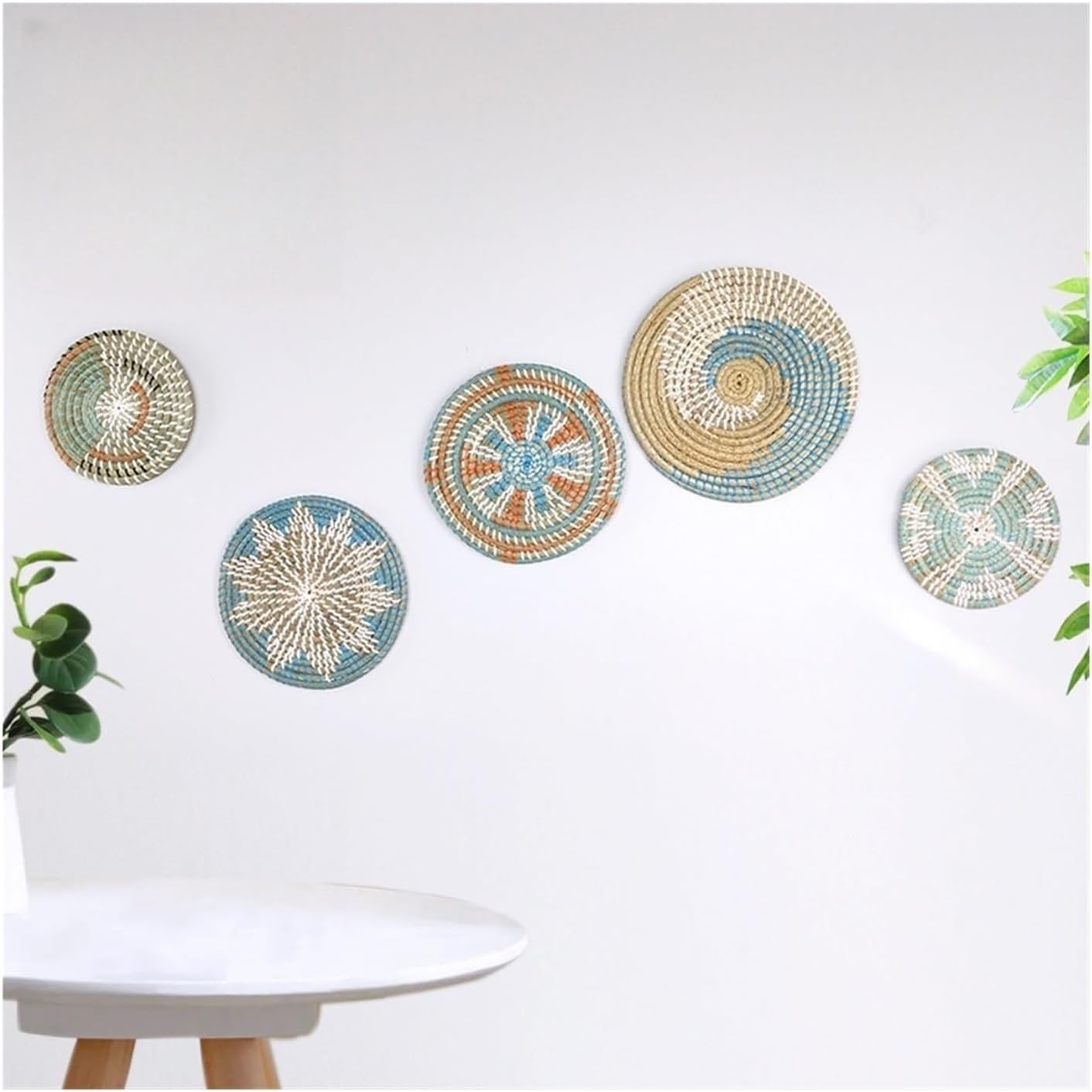 Wall Basket Decor Boho Set of 5 - Hanging Woven Wall Baskets - Wicker Wall Décor - Handmade Woven Wall Baskets - Wicker Basket Wall Art - Natural Seagrass - Coastal Decor for Home, 12x12