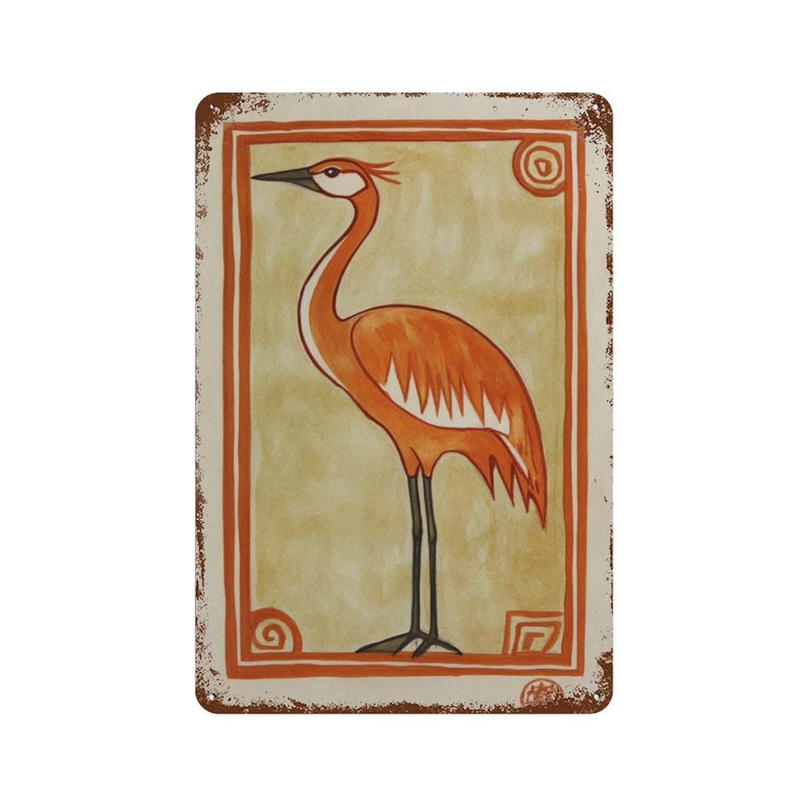 xiaoxiaoshen Crane Bird Japanese Style Minimal Nature Green Botanical Oriental Work Wall Decor Art Metal Tin Poster Modern Home Decor Art Home Bar Shop Decorations Vintage Sign 30x20cm