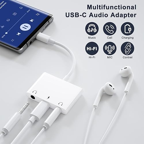 Miniatura 2 de Adaptador de auriculares para iPad, divisor de auriculares para 2 auriculares, adaptador de audio USB C 3 en 1 a conector de 0.138 in con carga