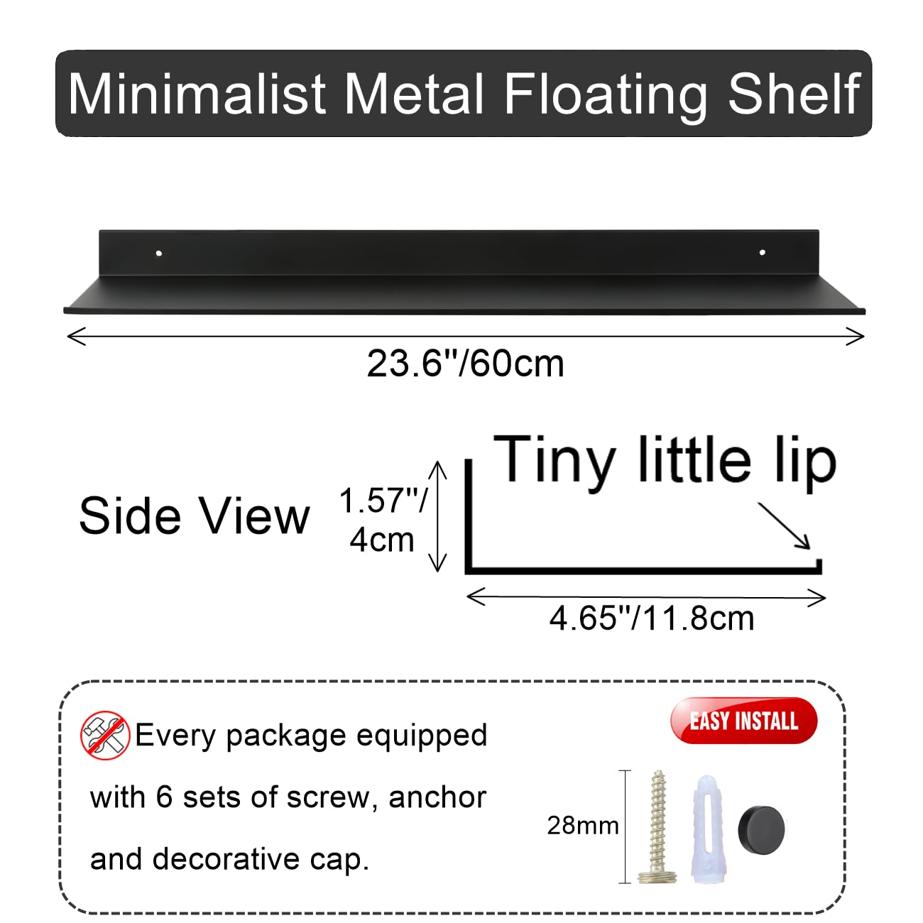 Z metnal Wall Shelf, 24 inch Long Floating Shelves, Metal Hanging Shelf for Living Room Kitchen Storage Entry Aluminum - Image 2