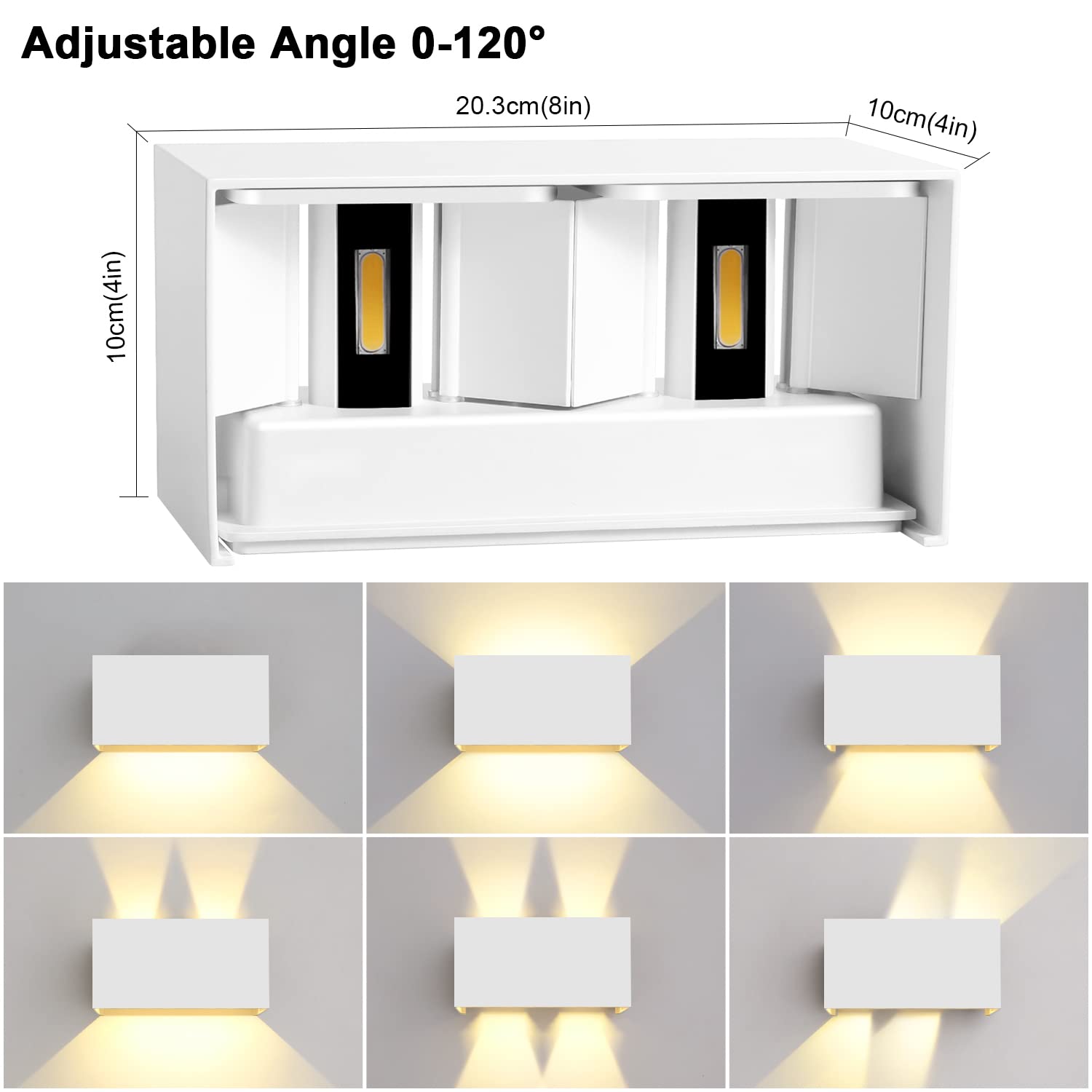 Kingwen 2 Pezzi 20W Applique da Parete Interno/Esterno 3000K Bianco Caldo Angolo del Fascio Regolabile Bianco Lampade IP65 Impermeabile