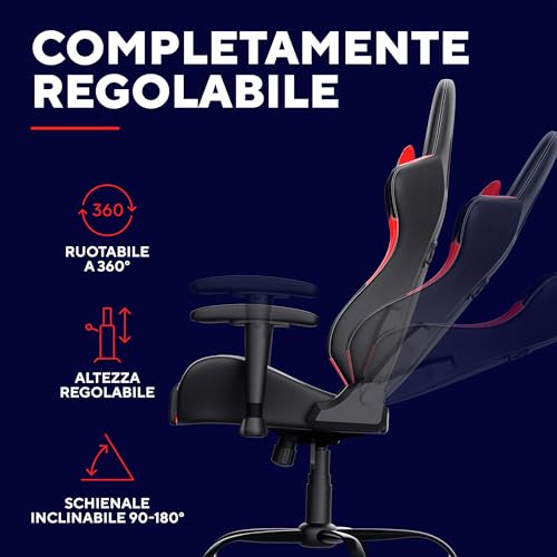 GXT 708R Resto Sedia Gaming, Sedia 360° con Cuscini Rimovibili, Regolabile in Altezza, Sedia Girevole da Scrivania per PC, Ufficio, per Gioco – Rosso - Sedia gaming - Immagine 4