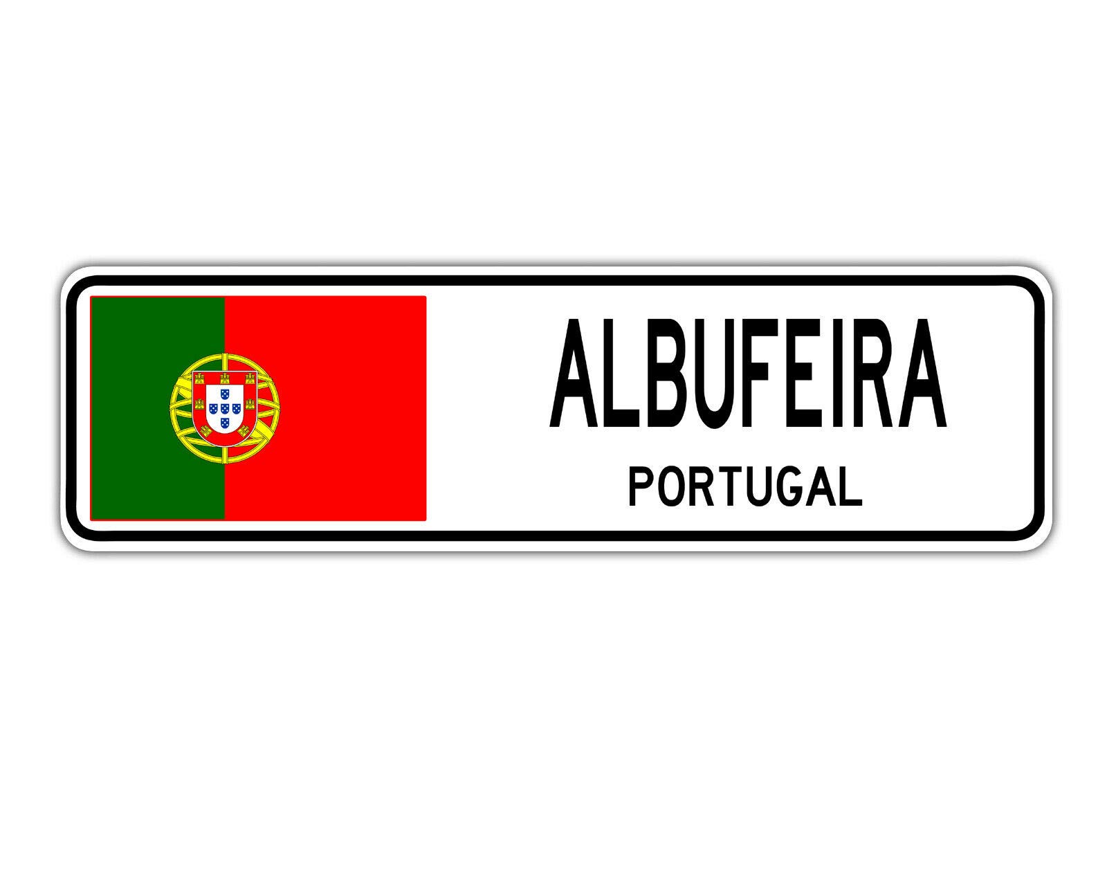 Biopracess Warningsigna5609 Albufeira, Portugal Street Sign Portuguese Flag City Country Road Wall Gift Street Sign 4X16 Inches