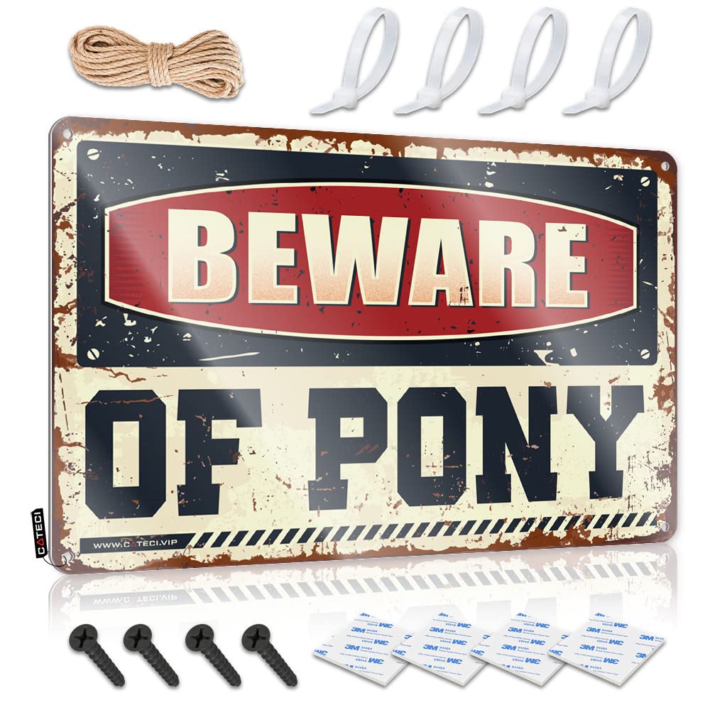 STWNVOITV Bro Cave Sign Beware Of Pony Tin Sign Signs For Room Vintage Funny Tin Sign(30X40CM)