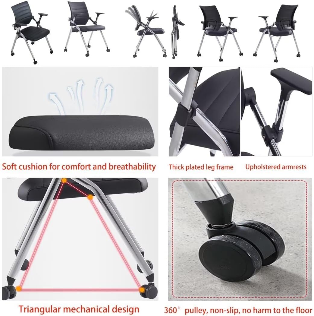 Conference Room Chairs with Wheels,Padded Office Chair arms,Folding Desk Chair,for Home Office School Gaming,Black(8 Pcs) (Black 6)