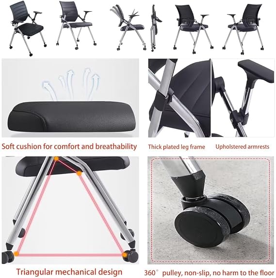 Folding chair,Conference room chairs,Folding Office Chair with Wheels,Portable foldable ergonomic office chair for Home School Office Gaming,Black(10 Pcs)